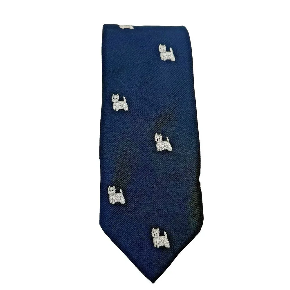 Chipp2 West Highland Terrier Tie 100% Silk Navy Blue Dog Jacquard Necktie